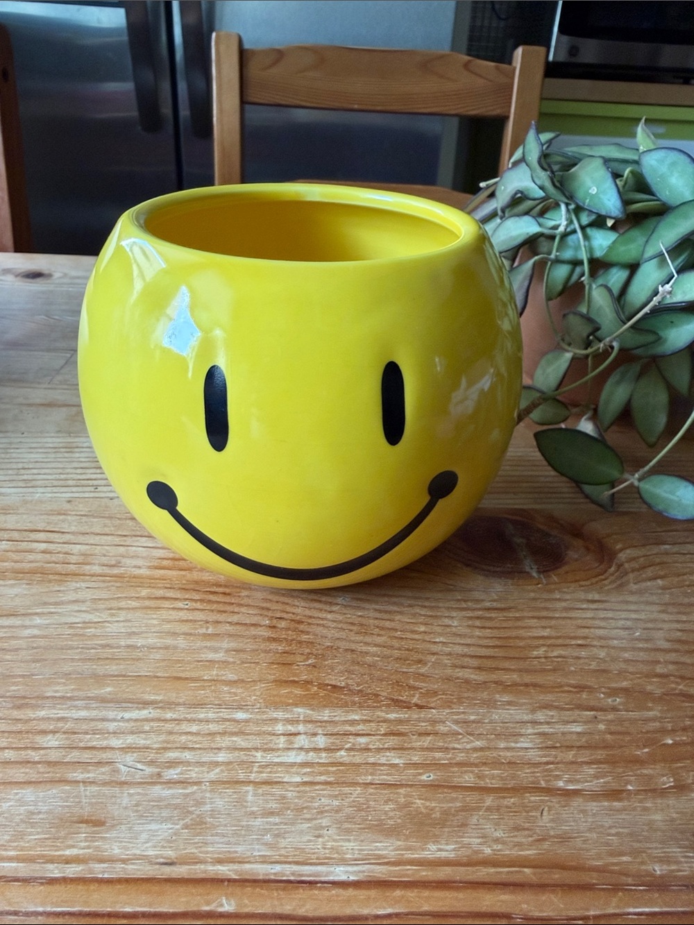 Yellow Smiley Face Ceramic Planter